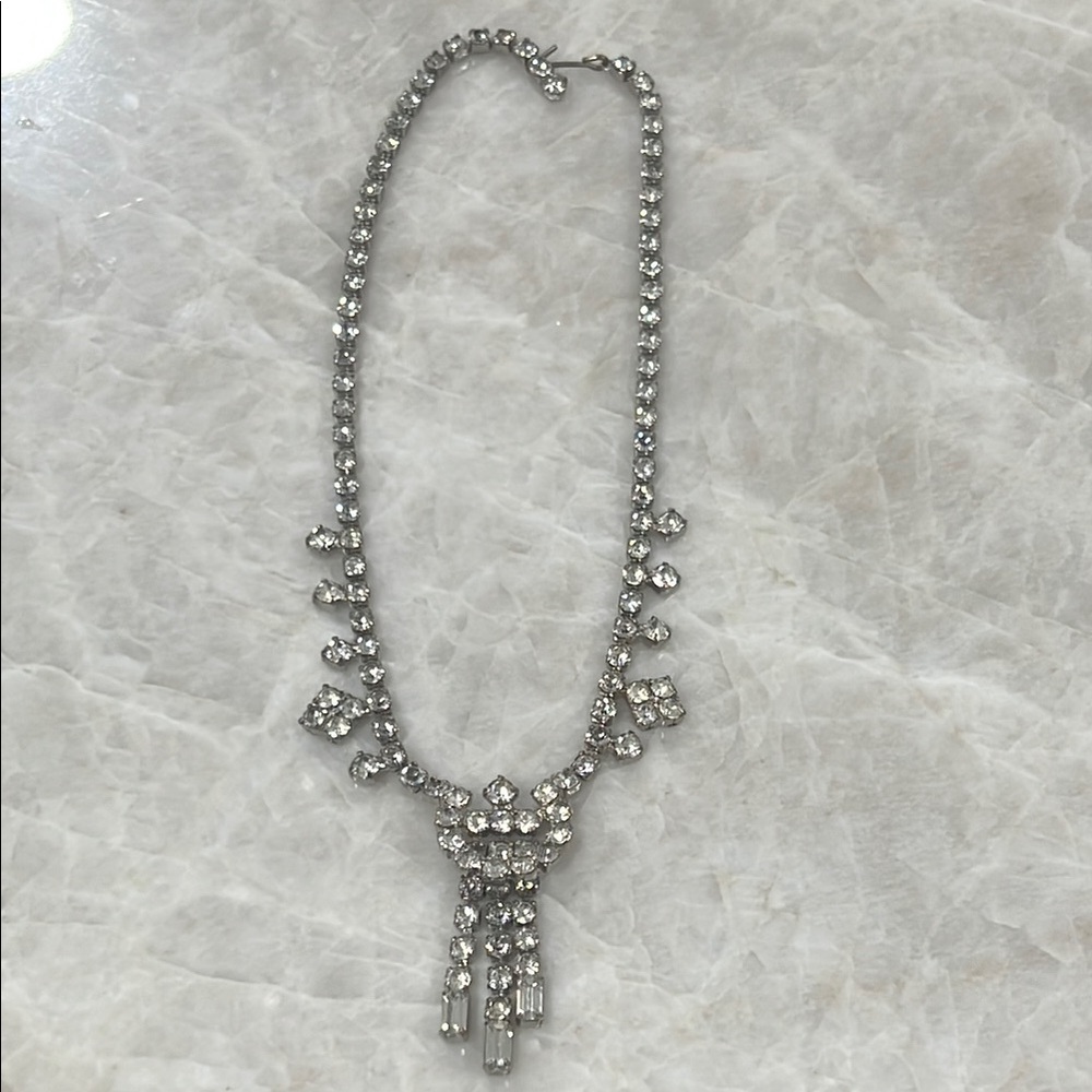 Vintage Art Deco Silver Crystal Necklace